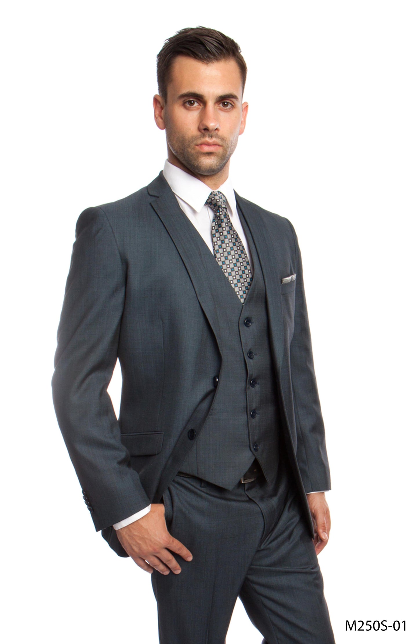 Blue Men's Slim-Fit 3-Piece Sharkskin Suit