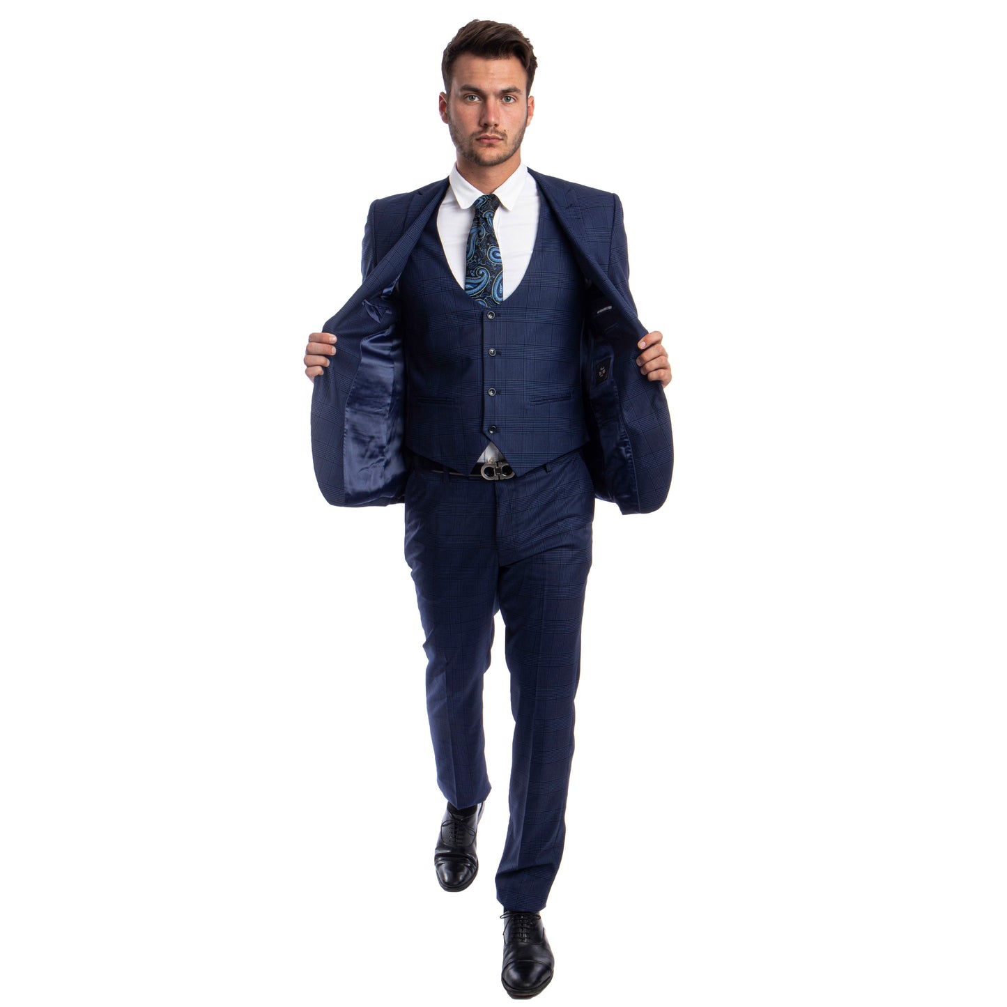 Blue Men's Ultra Slim-Fit 3-Piece Glen Check Suit