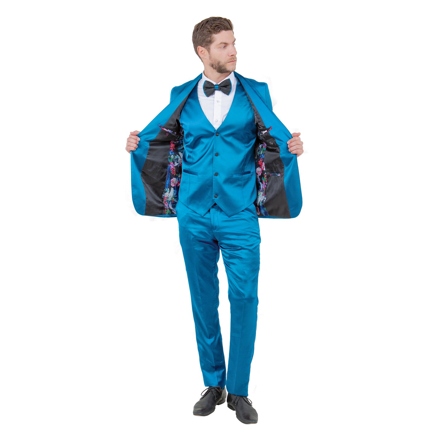 Mens 3pc Solid Satin Suit Set w/ Free Bowtie