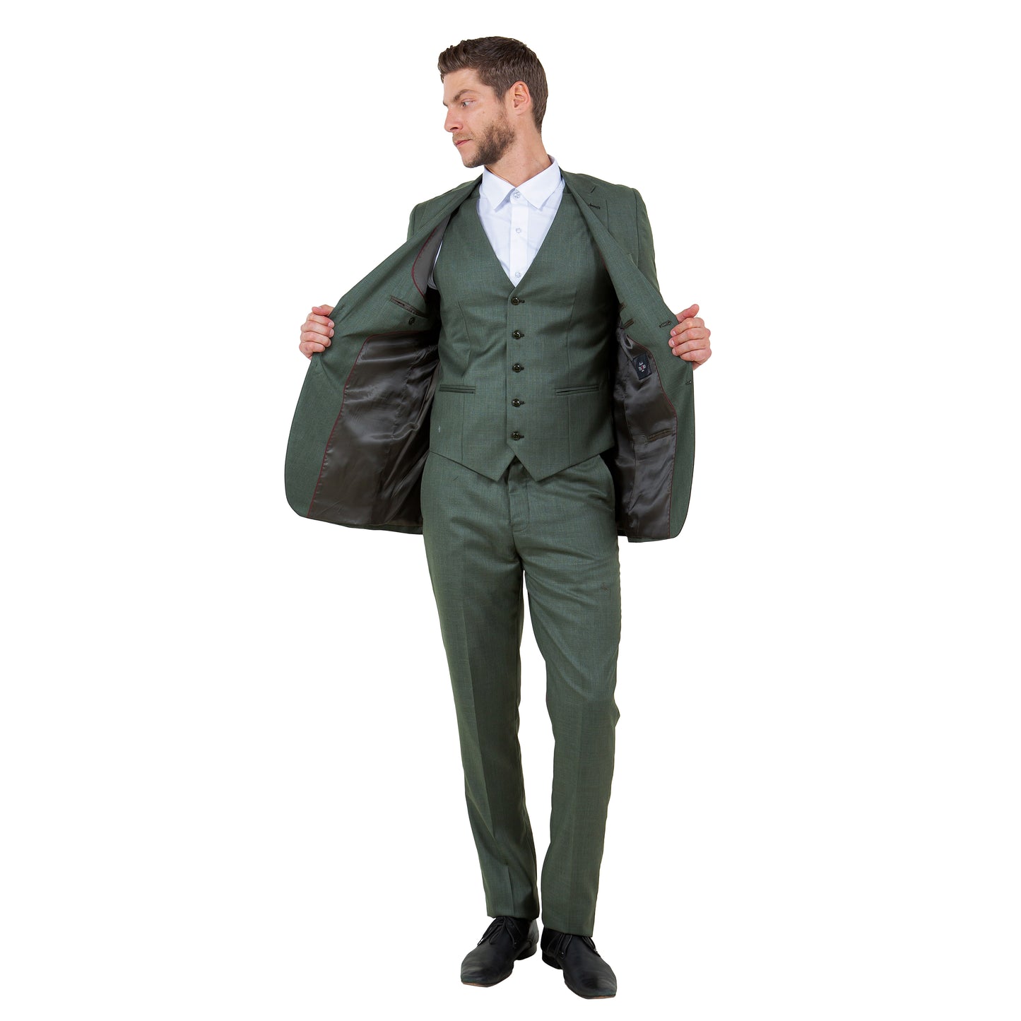 Men's Hybrid-Fit 3pc Sharkskin Suit w/ Expandable Waistband