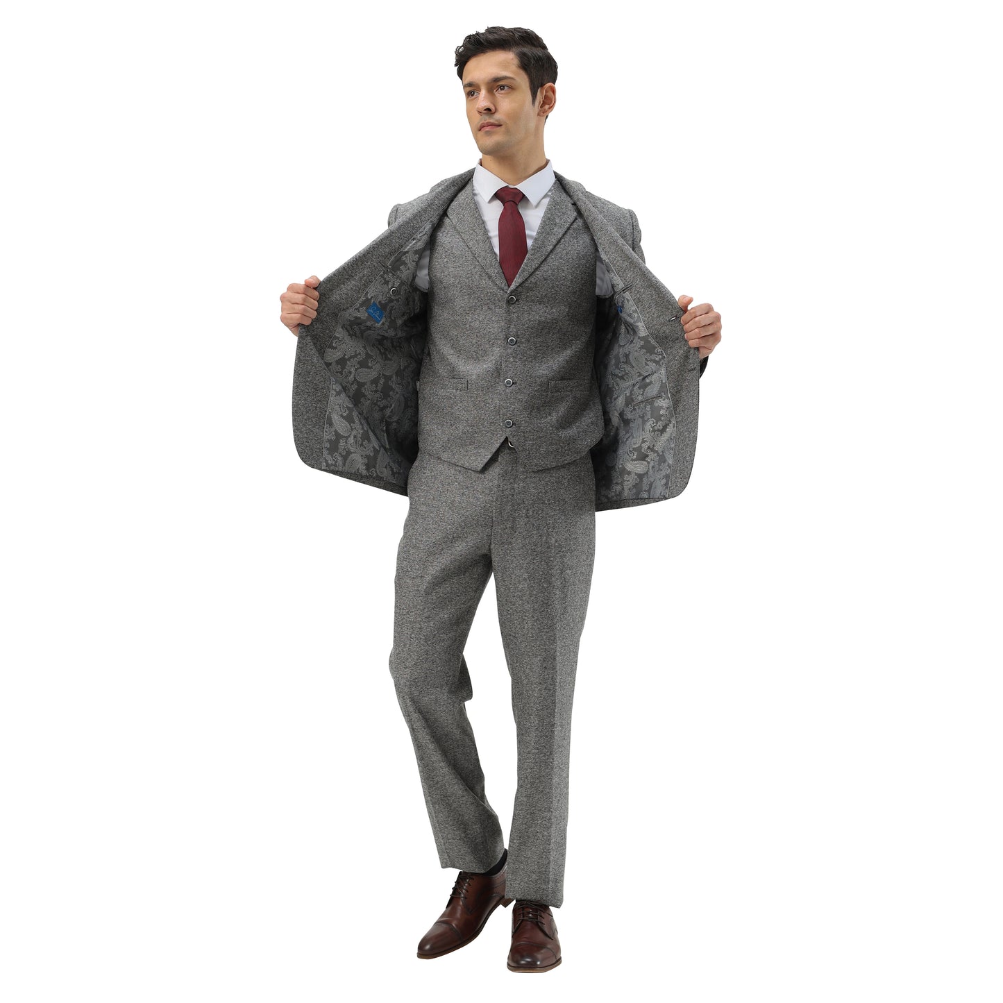Men's Hybrid-Fit 3pc Tweed Suit w/ Expandable Waistband