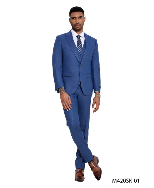 3 PC Solid Satin Peak Lapel Double Breasted Suit