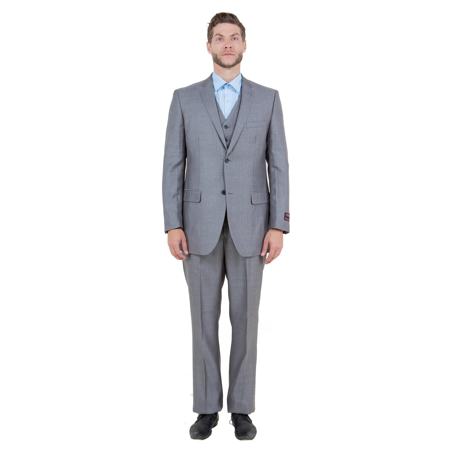 Gray Solid Shiny Sharkskin 3-PC Regular Modern Fit Suits