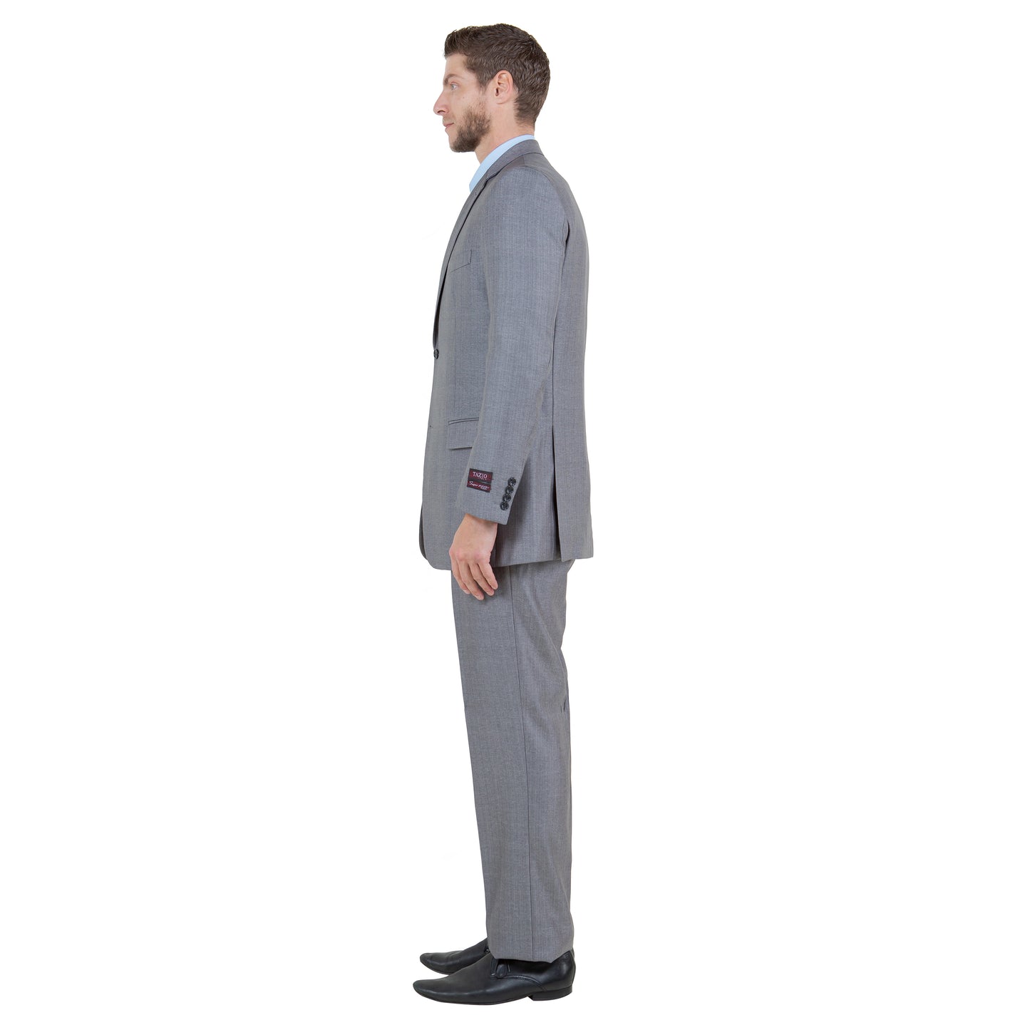 Gray Solid Shiny Sharkskin 3-PC Regular Modern Fit Suits