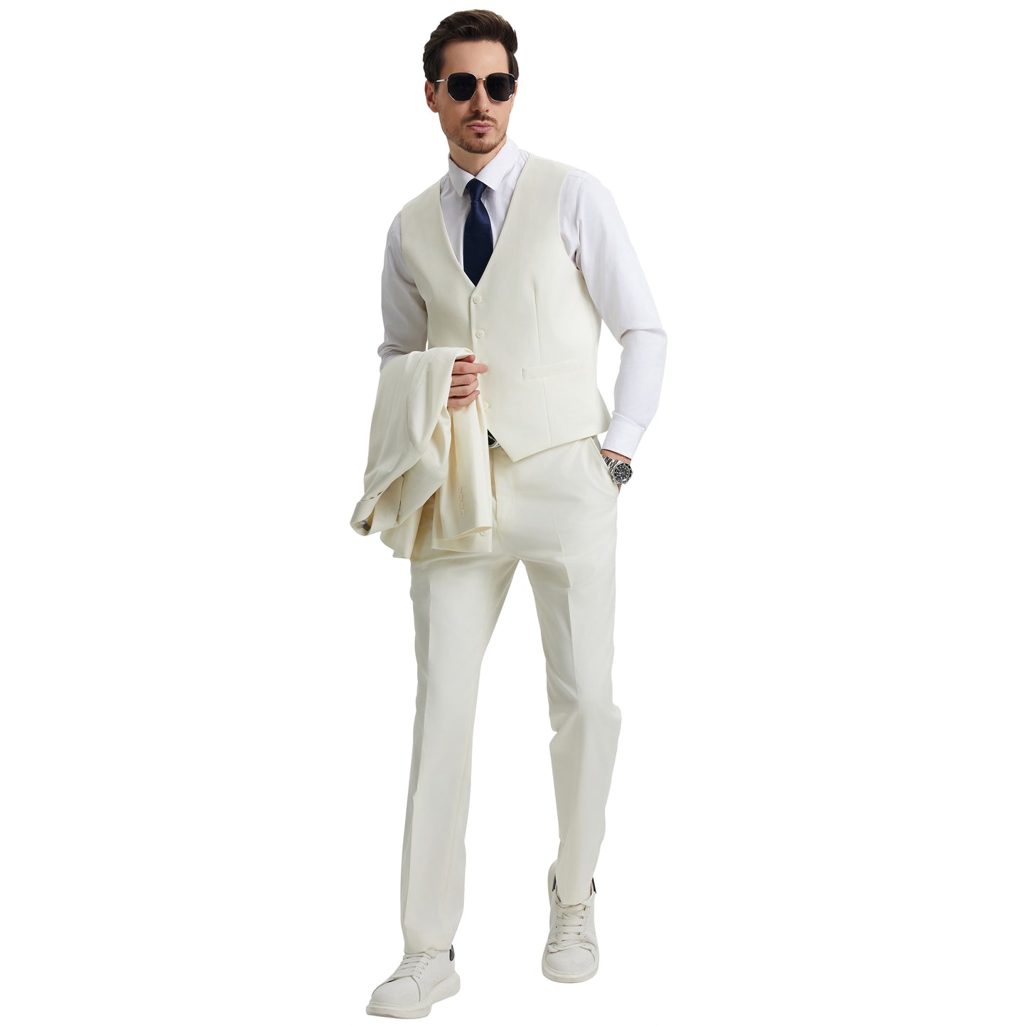 Men's Stacy Adams Hybrid-Fit 3pc Notch Lapel Suit Set, Jacket Vest and Pants